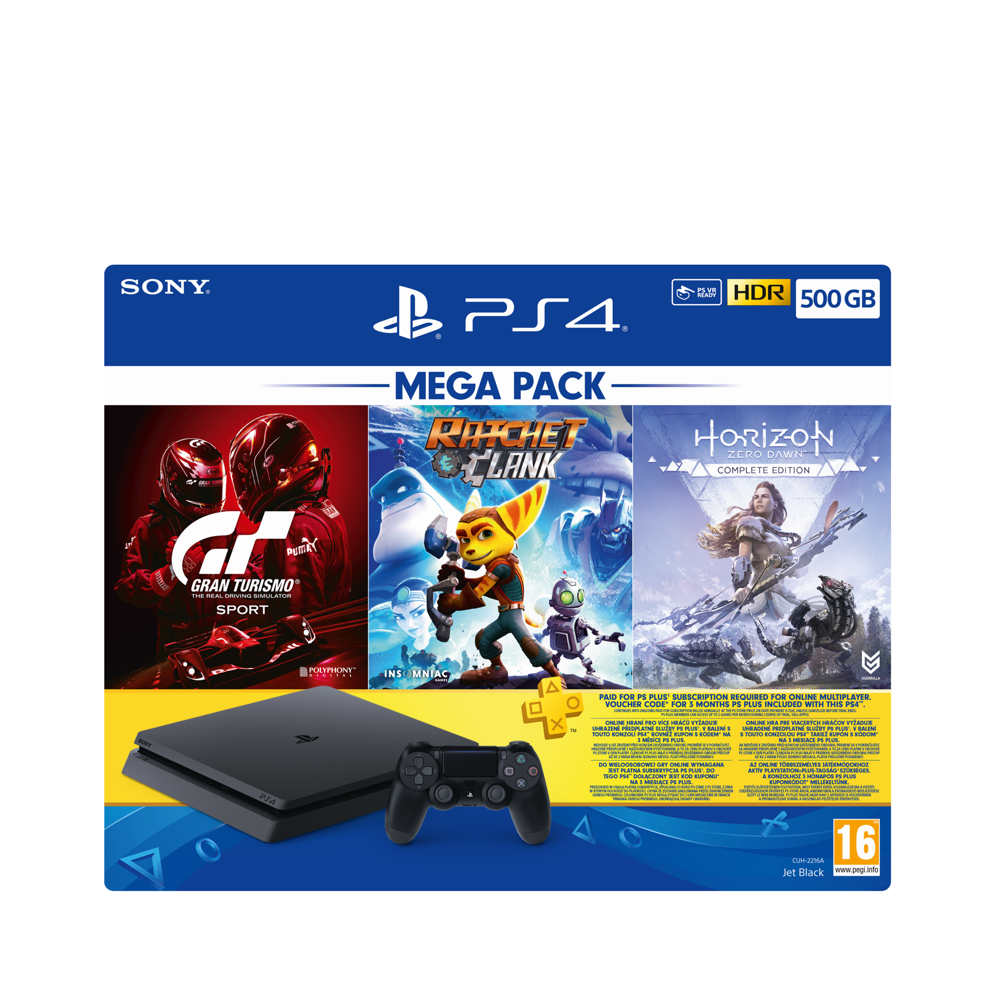 PS4 500GB Mega Paket(HZD-CE+GTS+RC+3ayP) Oyun Konsolu