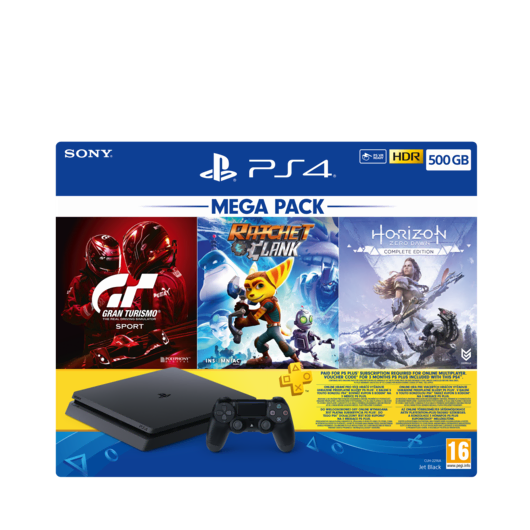 PS4 500GB Mega Paket(HZD-CE+GTS+RC+3ayP) Oyun Konsolu