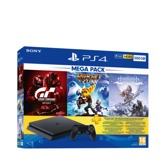 PS4 500GB Mega Paket(HZD-CE+GTS+RC+3ayP) Oyun Konsolu